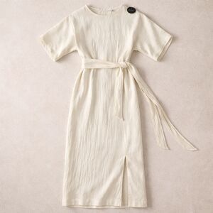 Closet London Belted Midi Dress US Size 4 Ivory Kimono Sleeve Textured NWT